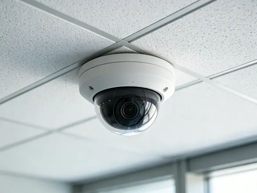 Caméra de vidéosurveillance installée au plafond d'un intérieur moderne